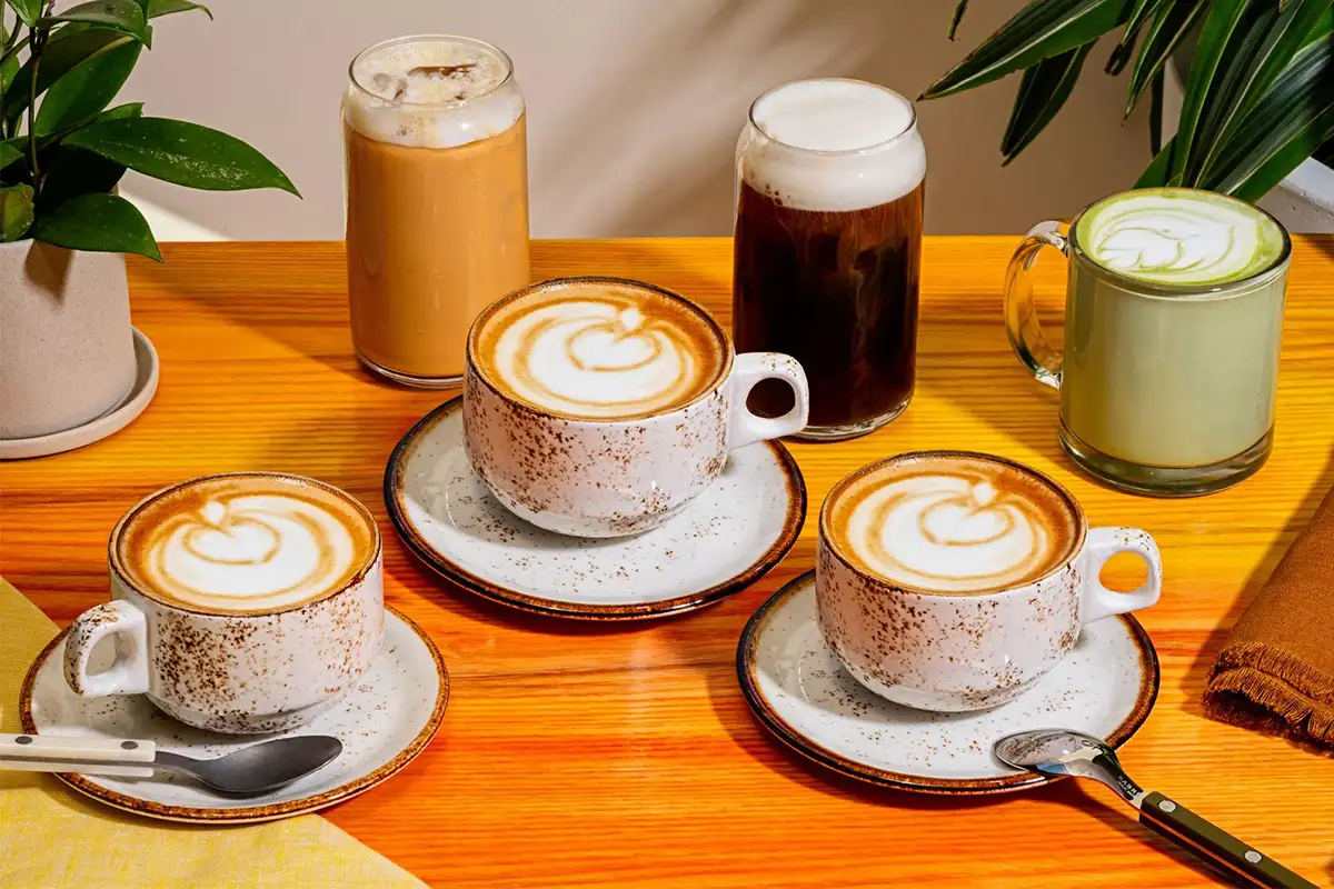 Lineup of hot and cold coffee drinks offered at Life Alive Café