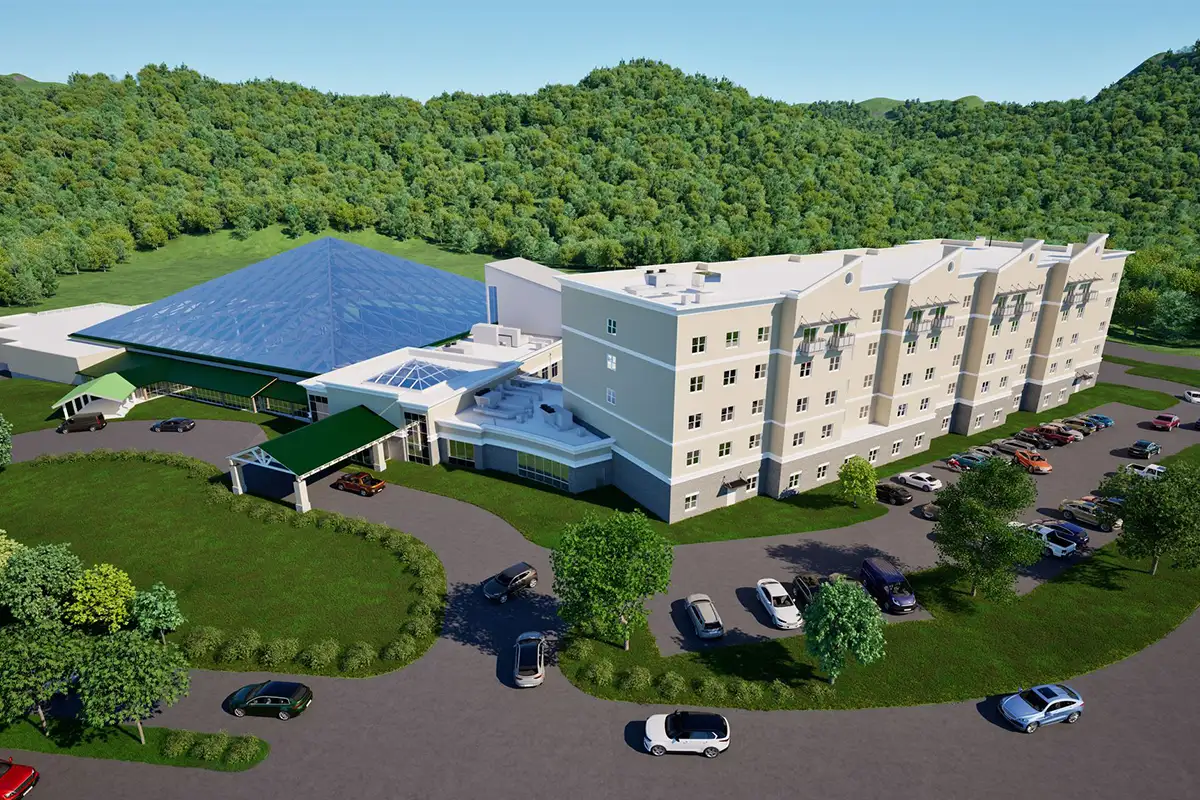 Exterior aerial rendering of Massanutten Resort's ShenandoaH2O