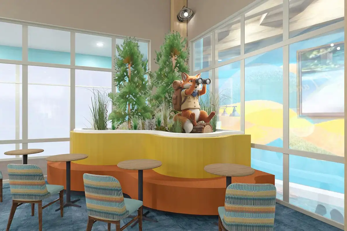 Rendering of corner booth at Massanutten Resort's ShenandoaH2O