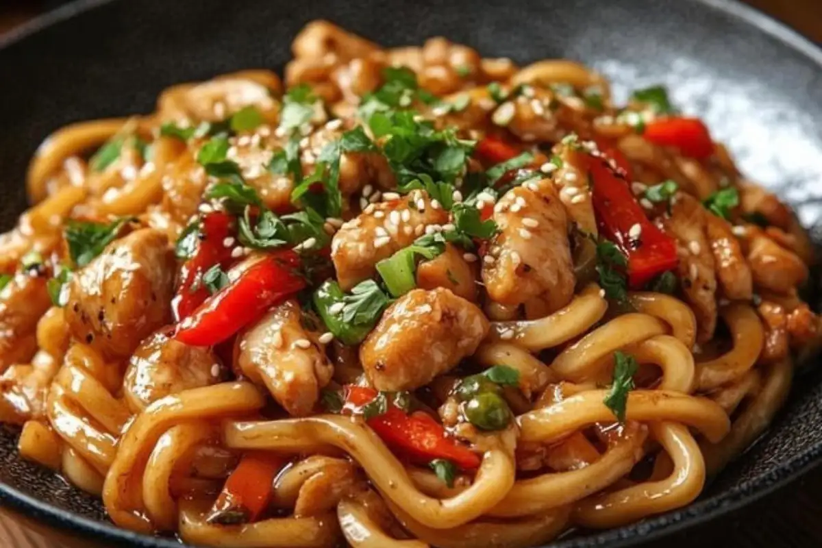 a noodle dish at Spice & Slice