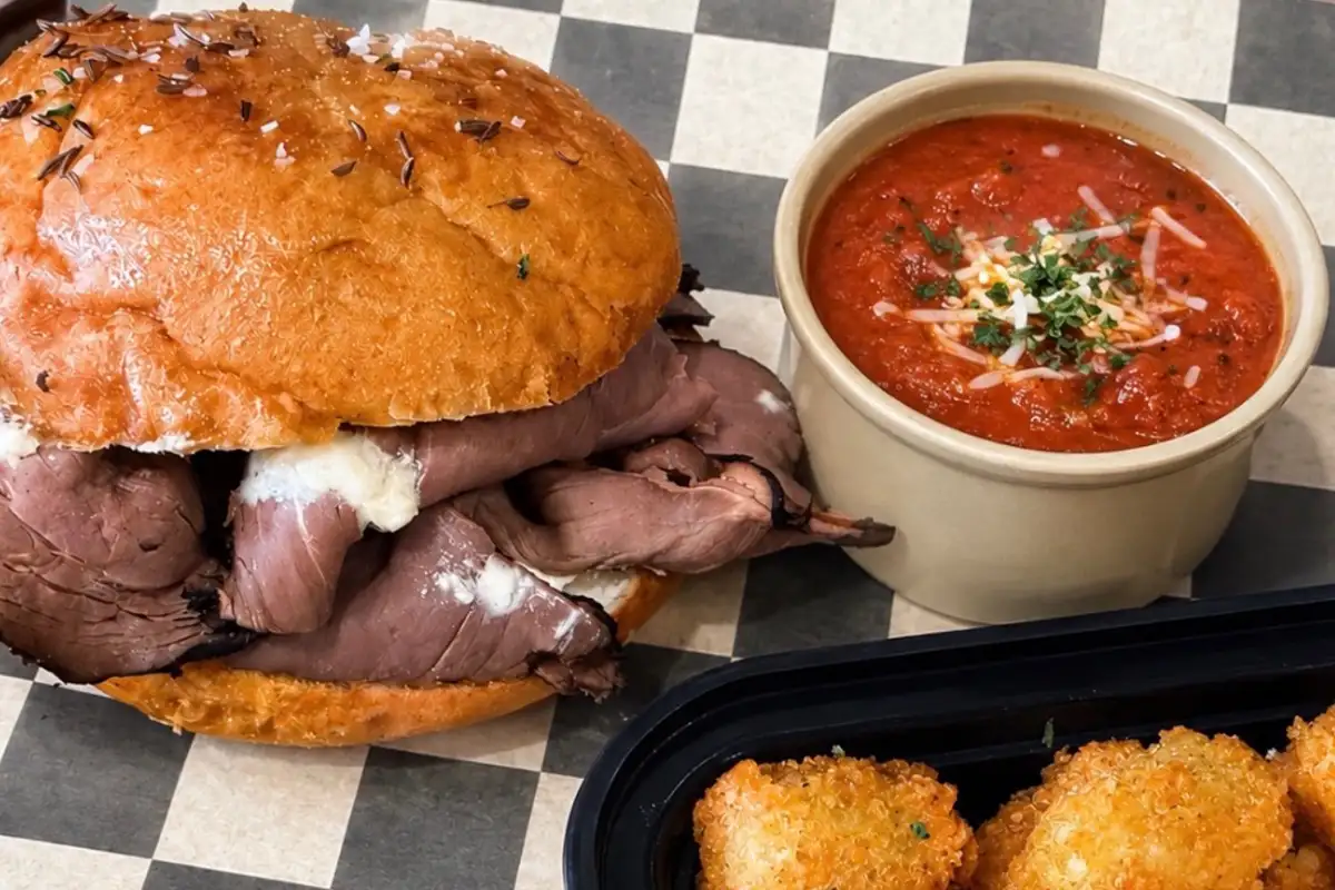 a roast beef sandwich and soup at Purcellville EATS