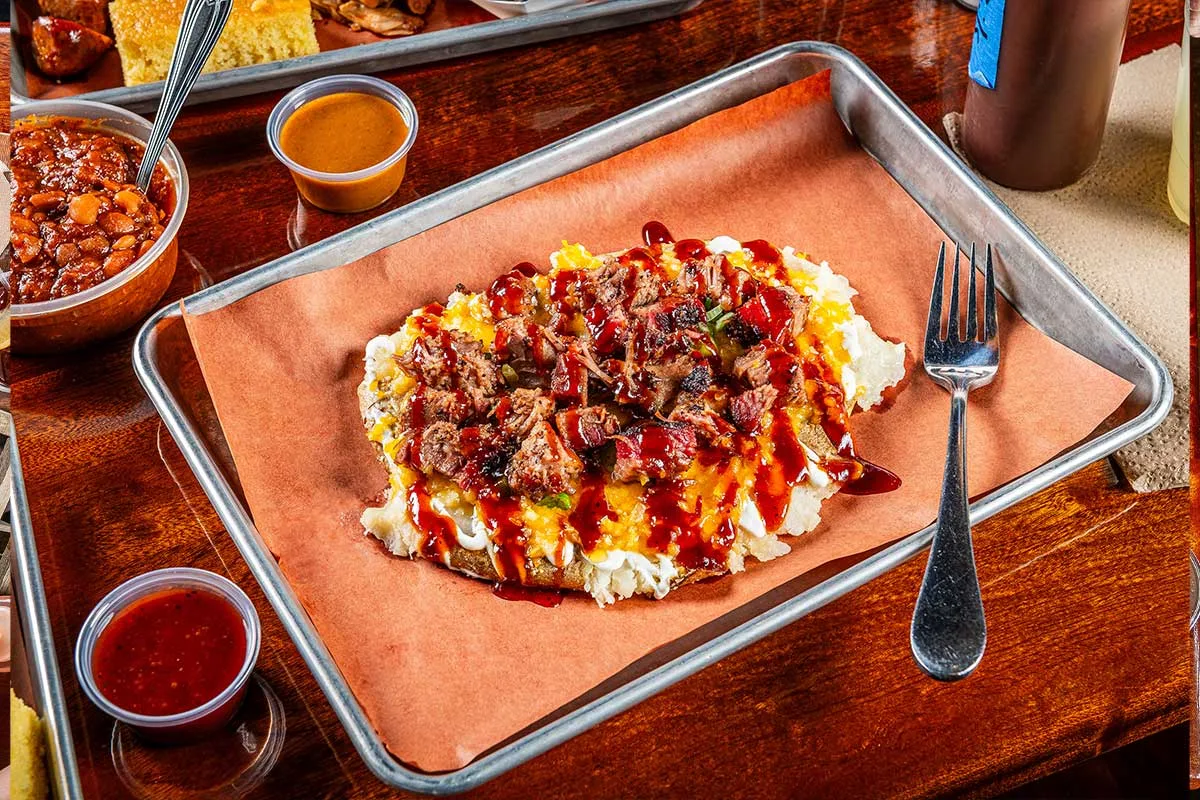 smashed baked potato at stupid good bbq