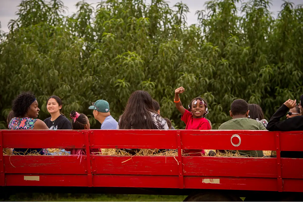 people on a hayride at the Pennsylvania Linvilla Orchards Apple Festival