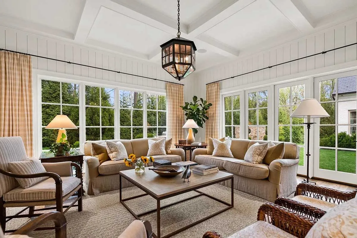 family room with views of backyard
