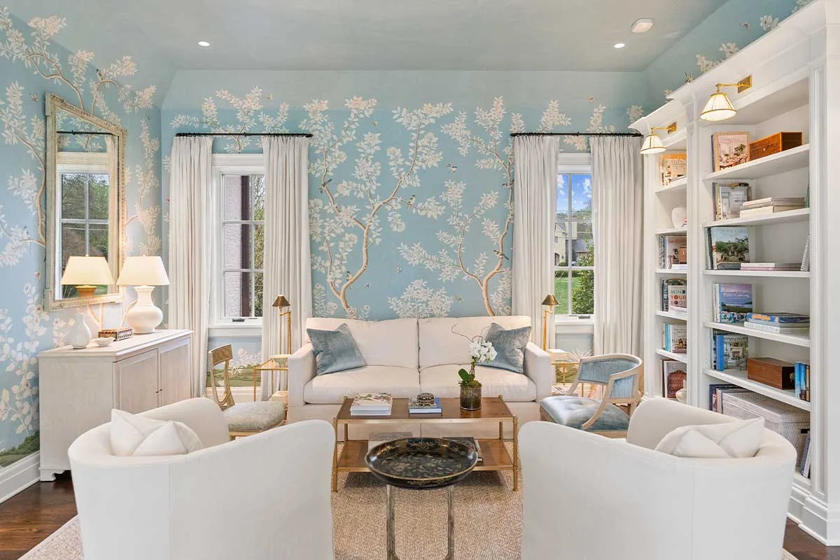 study with hand-painted wall covering