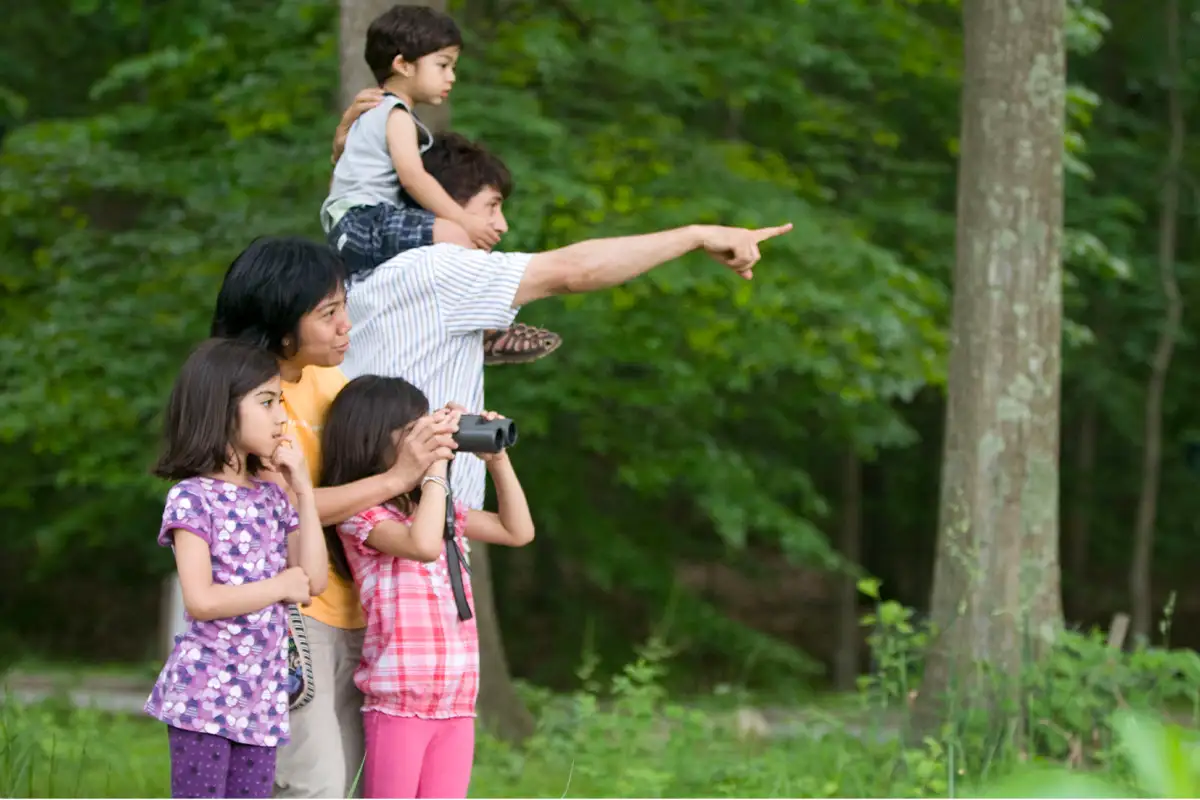 a family at the Guided Birdwalk Riverbend Park – Courtesy of Fairfax County Park Authority