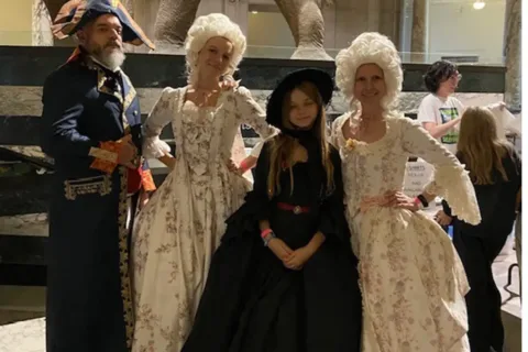 people dressed up in costumes at the Smithsonian Halloween sleepover event
