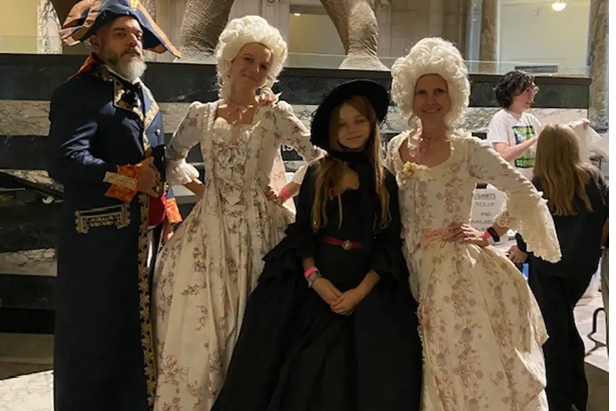 people dressed up in costumes at the Smithsonian Halloween sleepover event