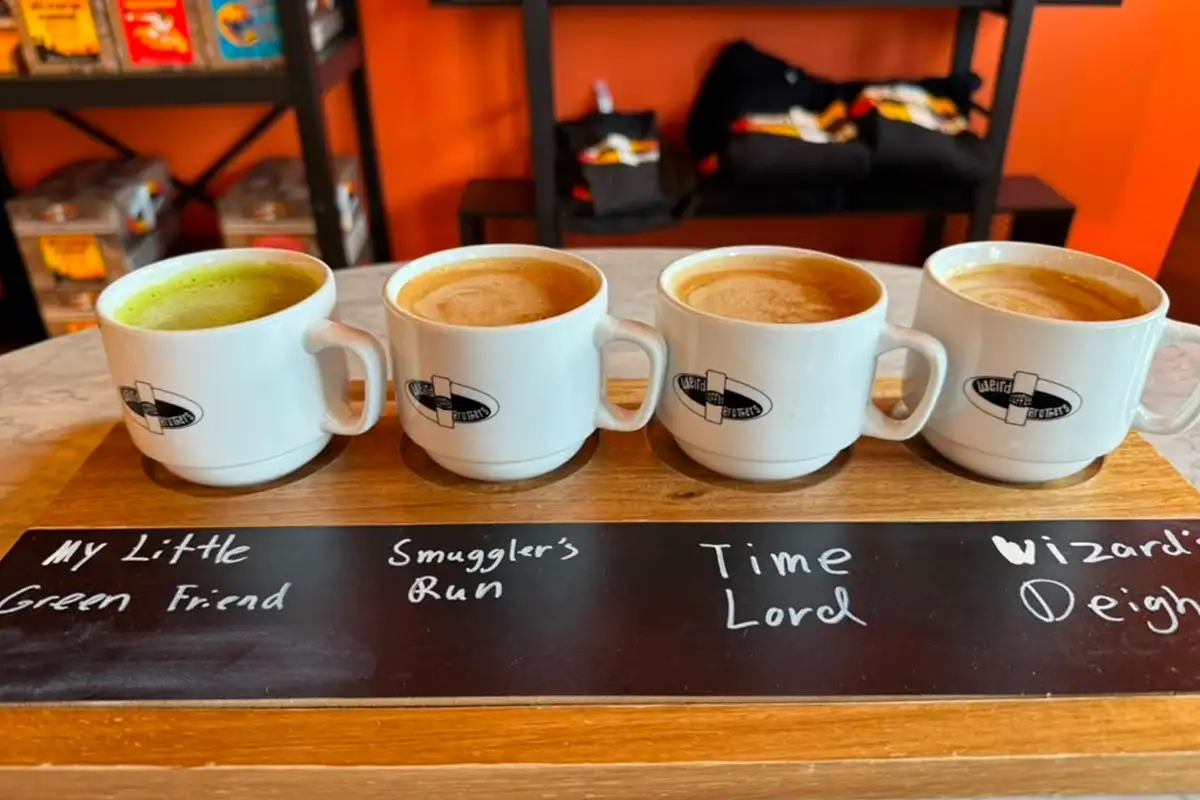 four coffee flavors at Weird Brothers Coffee