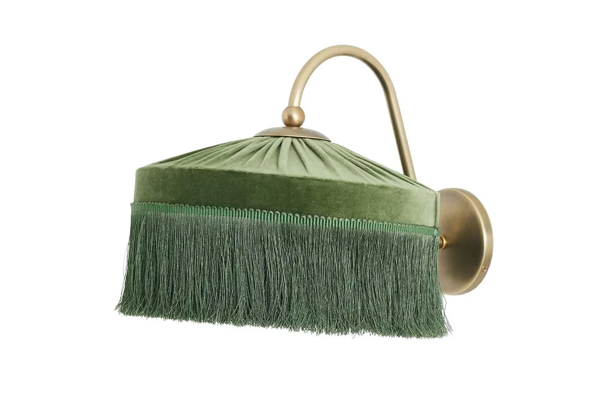 green wall lamp with fringe