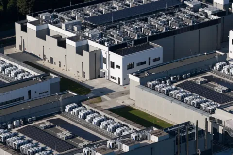 an aerial exterior view of a data center