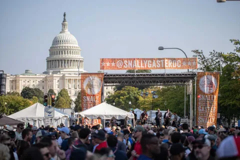 Snallygaster Festival stage with Capitol building in background