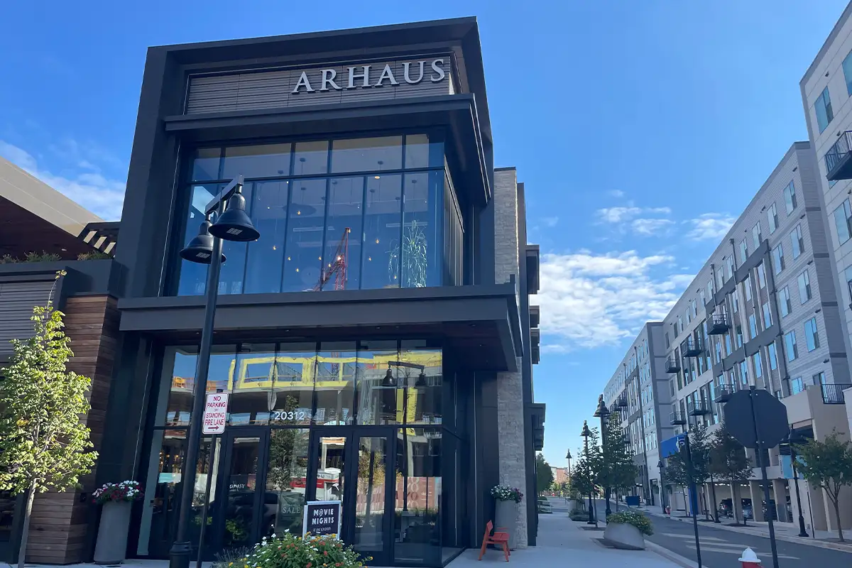 New two-story interior design storefront with glass walls