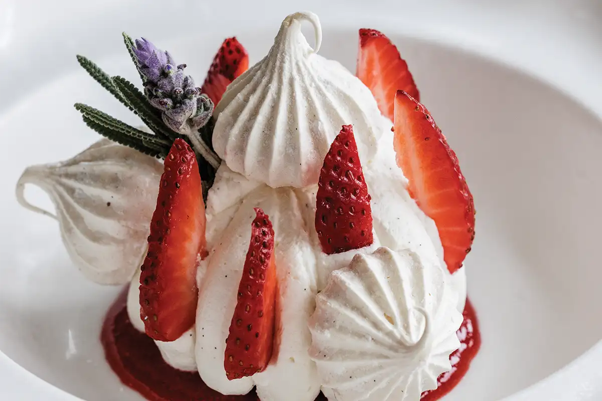 dessert with strawberries and meringue 