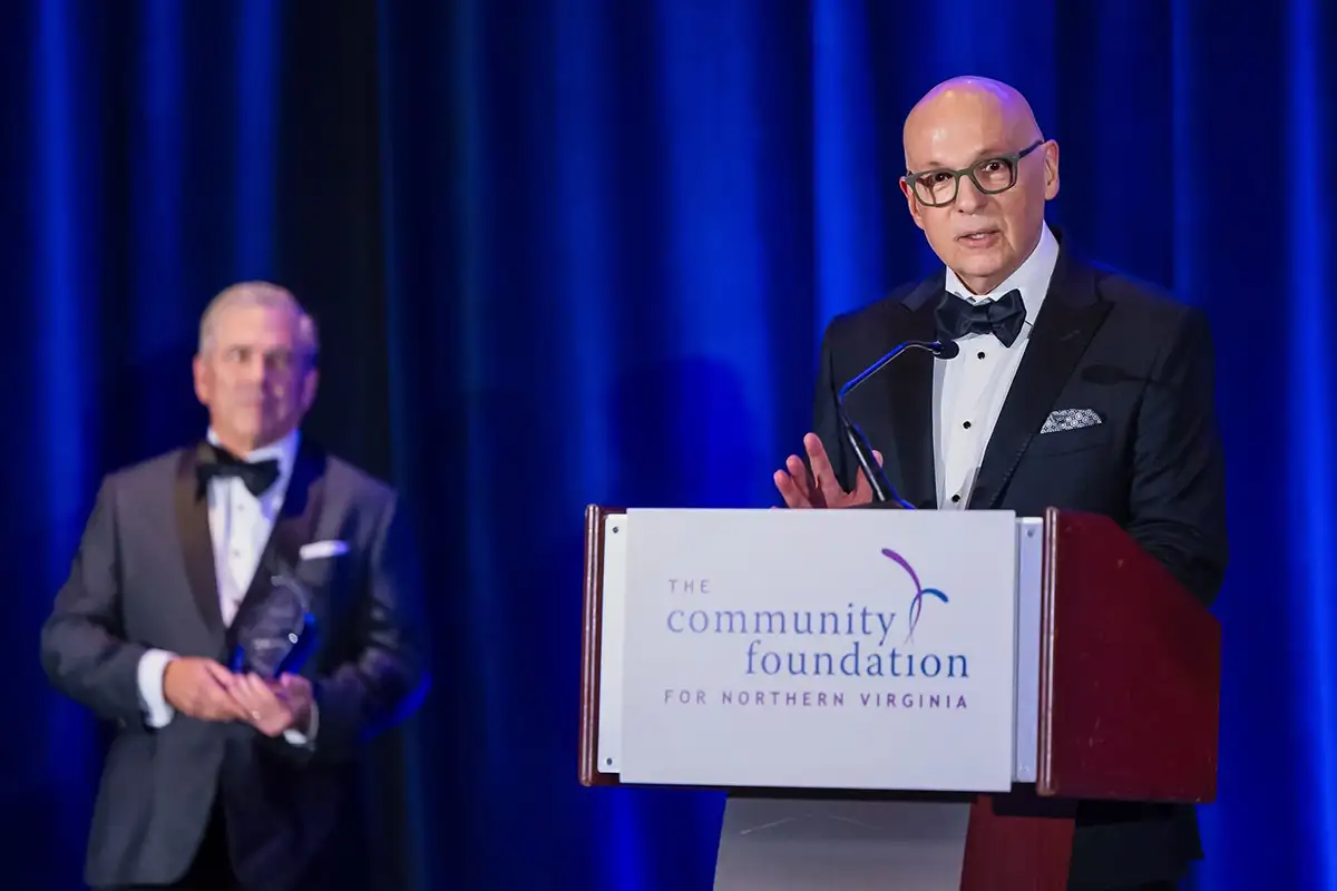 Inova CEO Dr. J. Stephen Jones accepts an award from the Community Foundation for Northern Virginia