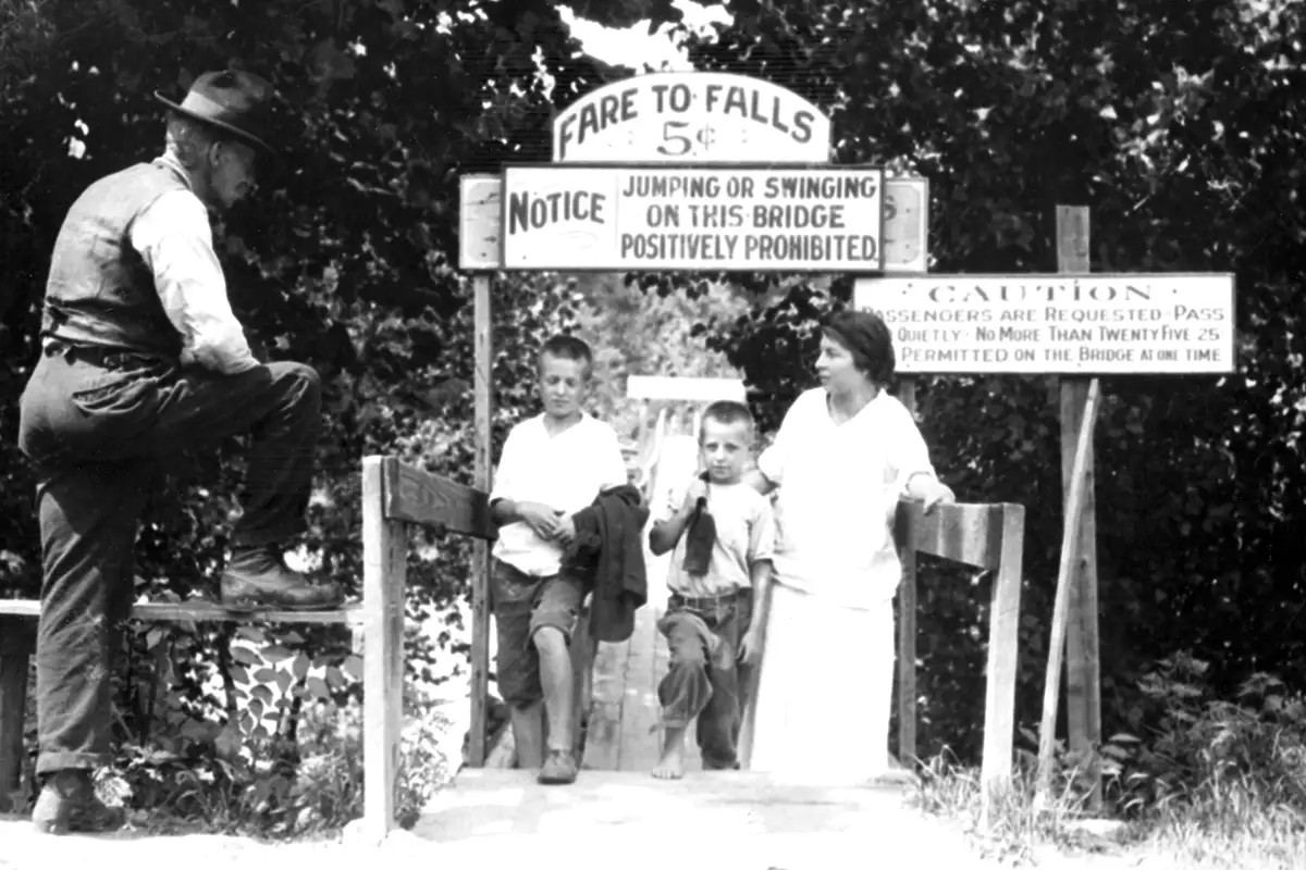 historic photo of family visiting amusement park at great falls