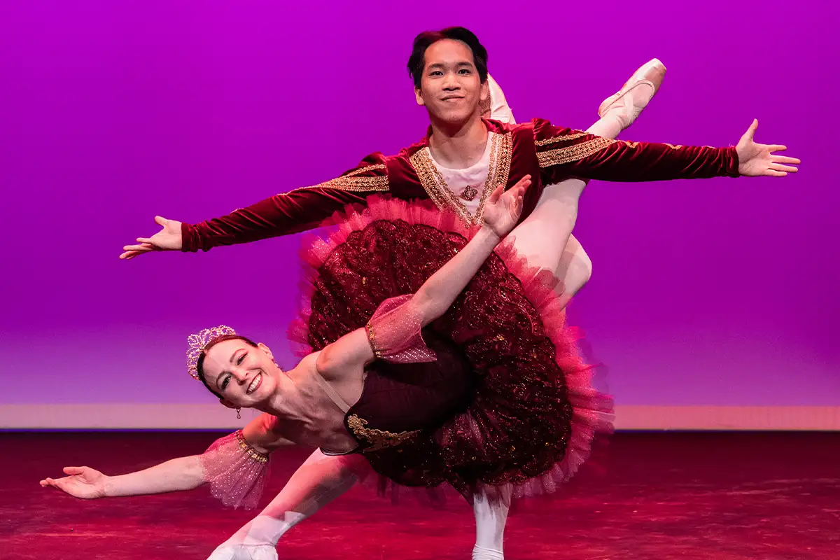 two ballet dancers performing the Nutcracker 