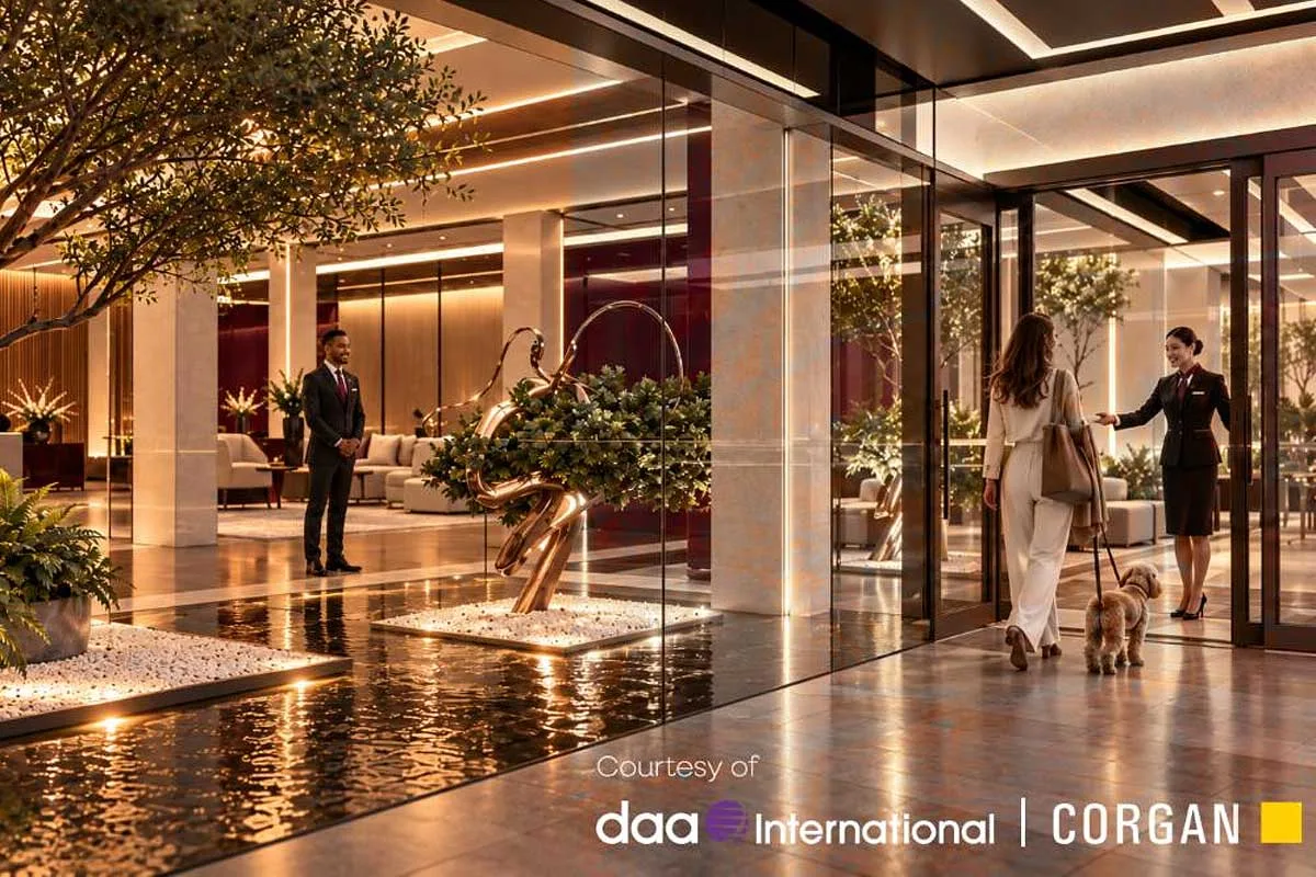 rendering of VIP terminal lobby entrance at dulles international airport