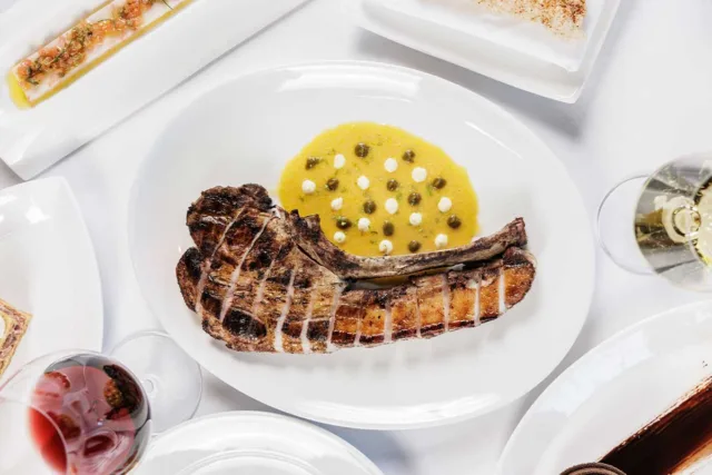 grilled pork dino chop