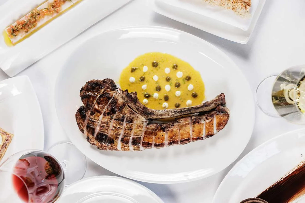 grilled pork dino chop