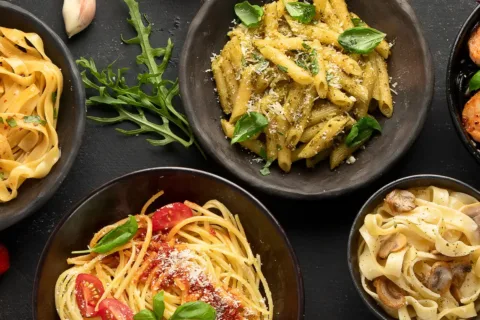 a selection of cooked pasta dishes